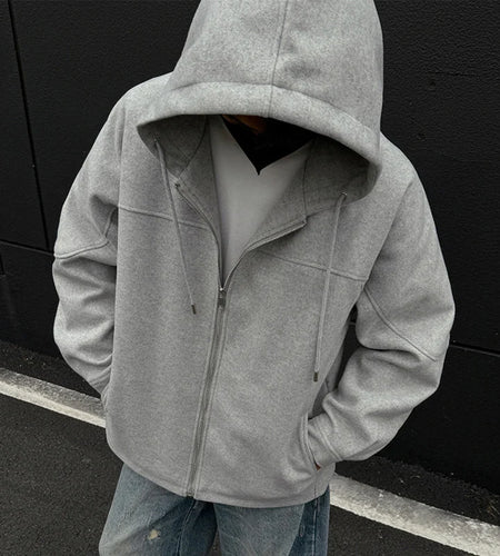 Woolen Clothing Men's Hooded Coats Solid Color Long Sleeve Drawstring Casual Male Loose Padded Jacket 2024 Winter 9C8919