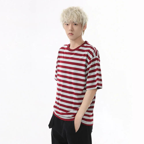 Load image into Gallery viewer, Men's Short Sleeve T-shirts New American Stripe Contrast Fashion Round Neck Male Loose Clothing Trendy Tees Casual 9W1598
