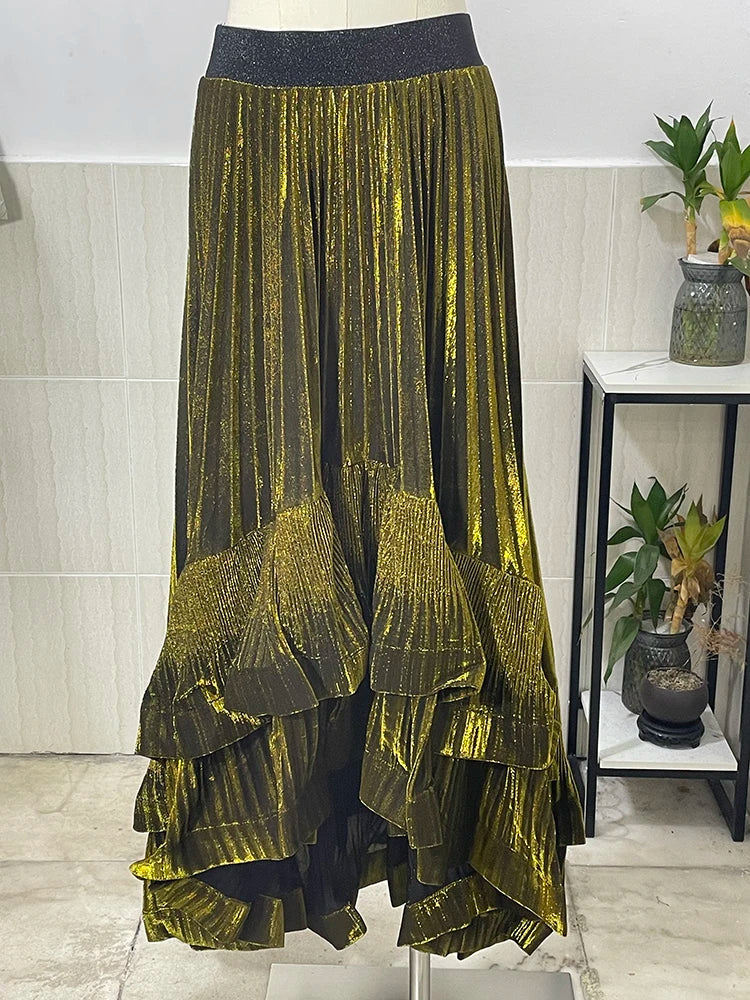 High Elastic Waist Rose Red Irregular Pleated Elegant Half-body Skirt Women Fashion Tide New Spring Autumn 2025 1DH7240