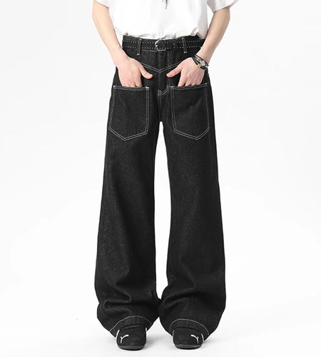 Men's Jeans New Micro Flared American Style Front Pockets Personaility Design Solid Color Fashion Male Bottoms 9W1654