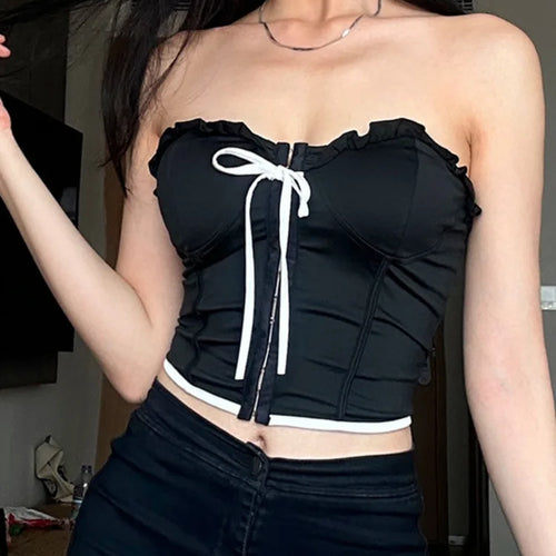 Load image into Gallery viewer, Sexy Strapless Tight Ruffled Women&#39;s Vest 2025 Spring/summer New Sexy Lace Up Backless Female Slim Tank Top

