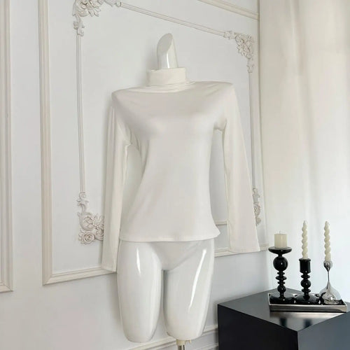 Load image into Gallery viewer, Black White Elegant Velvet Sweater Women Grey High Neck Long Sleeve Basic Knit Tops 2024 Autumn Winter Simplicity Versatile Chic
