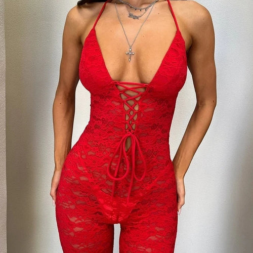 Load image into Gallery viewer, Sexy Lace Hollow Out Jumpsuit for Women, Backless, Tight, Transparent, Slim Fit, Nightclub, Party, Nightclub, 2024

