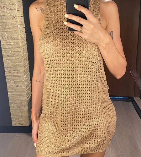 Sexy Backless Cut Out Crochet Knitted Tunic Beach Cover Up Cover-ups Beach Dress Beach Wear Beachwear Female Women V5461