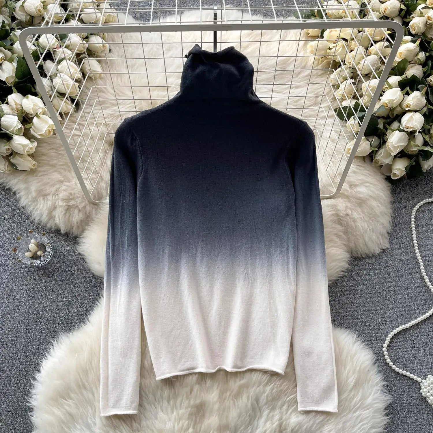 Women Vintage Elegant Long Sleeved Gradual Knitted Sweater Female Autumn New Turtleneck Slim Pullover Tops Fashion Versatile Y2k