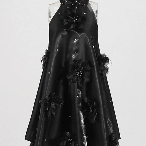 Load image into Gallery viewer, Solid Spliced Appliques Loose Dresses For Women O Neck Sleeveless High Waist Temperament Mini Dress Female Fashion
