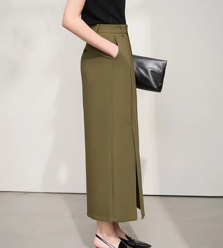 Minimalism Premium Skirt For Women 2025 Autumn New Commuter Asymmetric Split Straight Skirt Slim Thin Suit Skirt 12521019