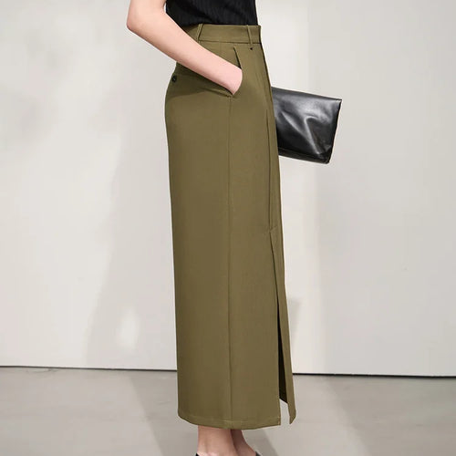 Load image into Gallery viewer, Minimalism Premium Skirt For Women 2025 Autumn New Commuter Asymmetric Split Straight Skirt Slim Thin Suit Skirt 12521019
