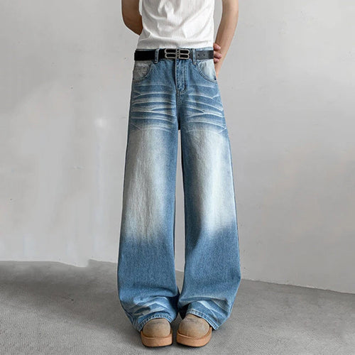 Load image into Gallery viewer, Men's Jeans American Style High Street Distressed Trendy Washed Denim Pants Loose Wide Leg Stylish Male Trousers 9W1709
