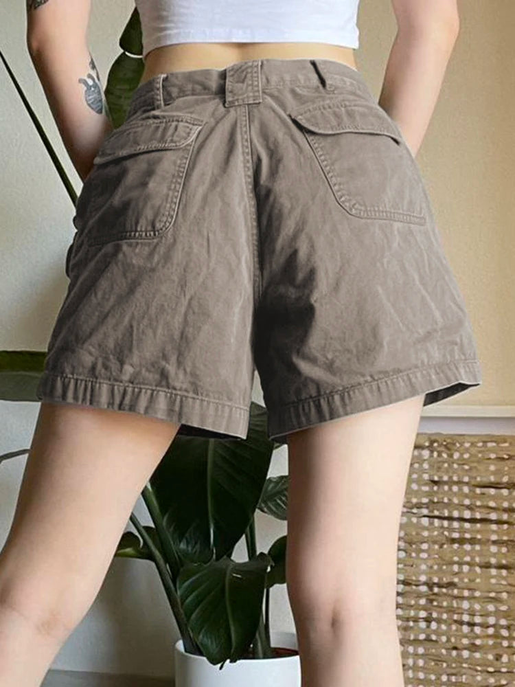 Streetwear Cargo Style Pockets Solid Summer Denim Shorts Women Casual Basic Short Jeans Pants Harajuku Y2K Clothing