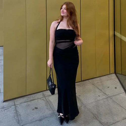 Load image into Gallery viewer, Mesh Patchwork Backless Sexy Maxi Dress For Women Gown Fashion Halter Sleeveless Strapless Bodycon Club Long Dress
