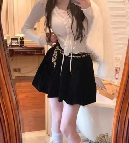 Fake Two Pieces Women Gentle Crop Cardigans Y2k Aesthetic Sweet Single Breasted Sweaters Sweet Bandage Slim Fit Grunge Knitwear