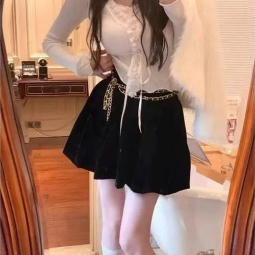 Load image into Gallery viewer, Fake Two Pieces Women Gentle Crop Cardigans Y2k Aesthetic Sweet Single Breasted Sweaters Sweet Bandage Slim Fit Grunge Knitwear
