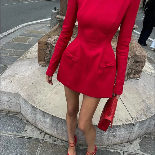 Load image into Gallery viewer, Double Bow Long Sleeve Sexy Mini Dress For Women Autumn Winter New Solid High Waist Bodycon Club Party Dress Elegant
