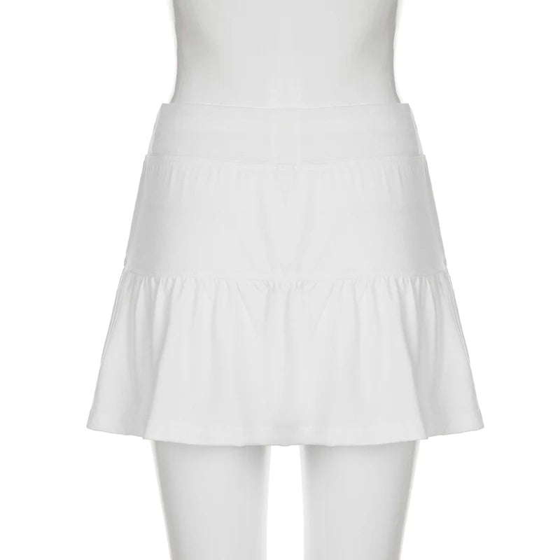 Sports Style Drawstring Strap Split A-Line Skirts Women Summer T-shaped Pocket Solid Mini Bottoms Y2K Aesthetics 2025