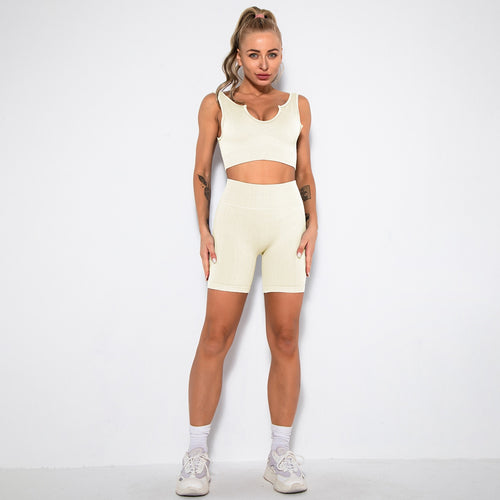 Load image into Gallery viewer, Seamless Yoga Set 2/3/4 Piece Gym Set Women Ribbed Crop Top Shorts Suits Fitness Sports Bra Leggings Running Outfits Tracksuit v1
