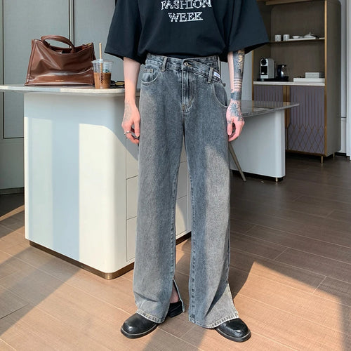 Load image into Gallery viewer, Niche Design Men&#39;s Denim Pants Slit Casual Wide Leg Flared Trousers Straight Loose Solid Color Male Jeans Autumn 9C6894
