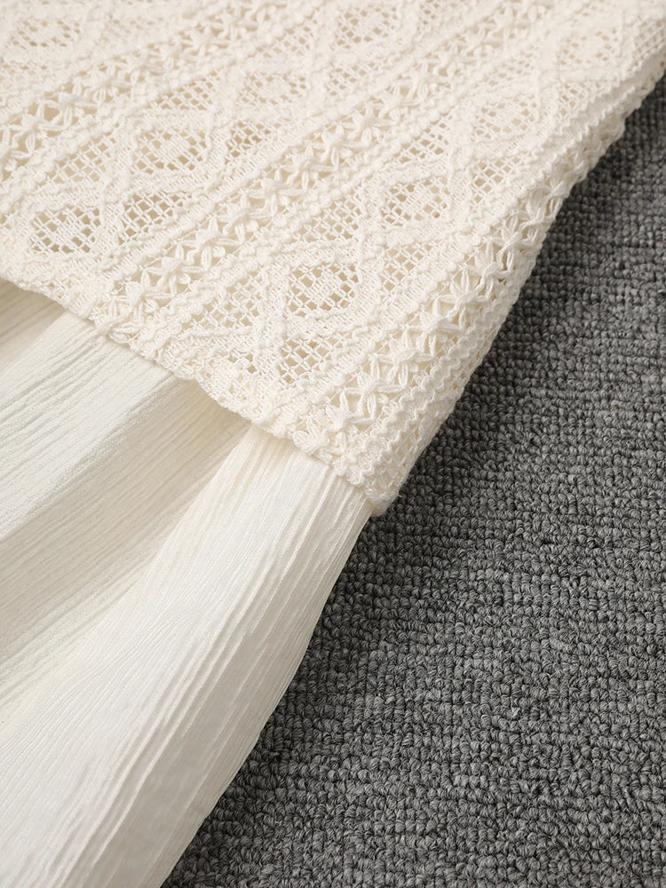 Women Beige Knitting Spliced Elegant Midi Vest Dress New Round Neck Sleeveless Fashion Tide Spring Summer 2025 CPG3068