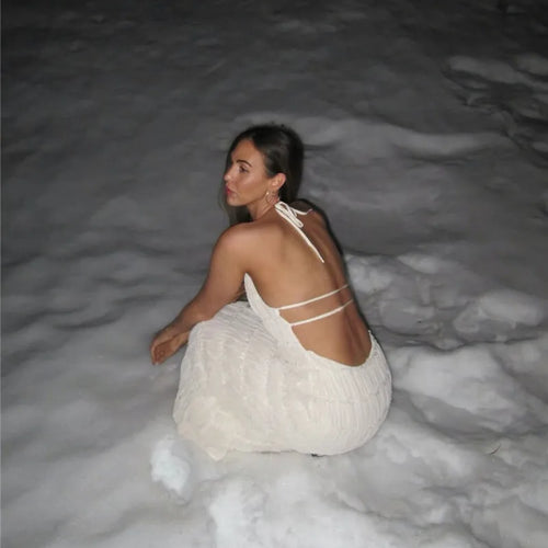 Load image into Gallery viewer, Halter Backless Sexy Maxi Dress For Women Spring Summer New Lace-up Sleeveless Pleated Beach Holiday Long Dress Elegant
