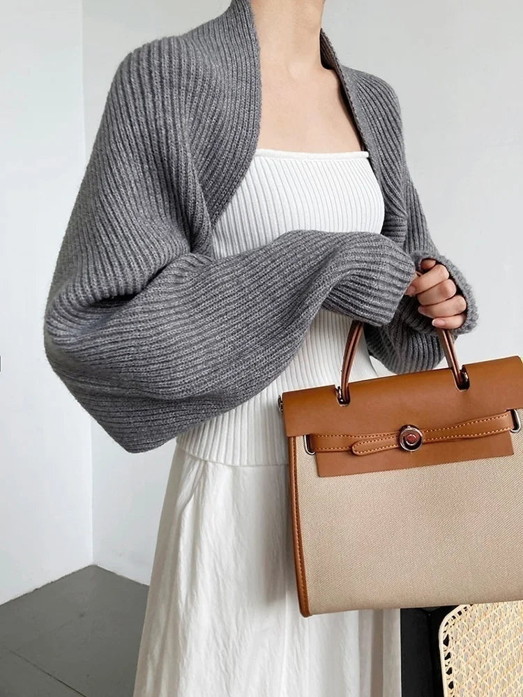 Elegant Gray Knitting Cardigan Sweater Loose Fit V-Neck Long Sleeve Women New Fashion Tide Autumn Winter 2025 1DF2337