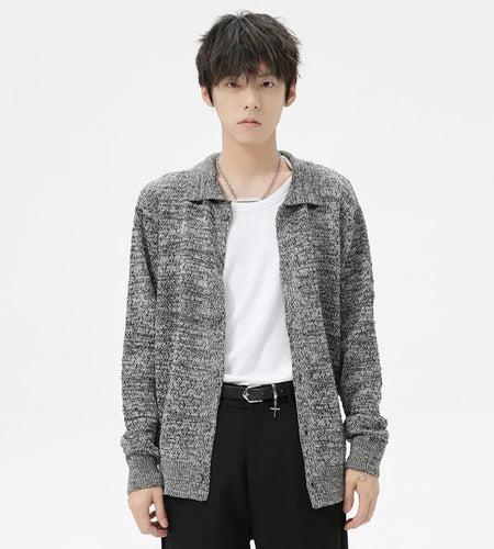 Minimalist Men's Cardigan Knitting Turn-down Collar Single Breasted Solid Color Male Clothing New Autumn Trend 2024 9C7043