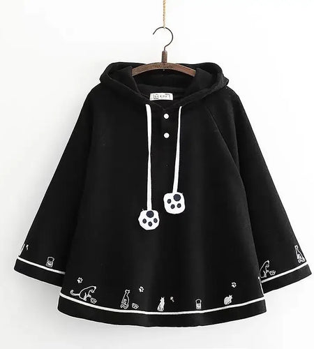 Japanese Ponchos Fall Winter Clothing Cute Jackets for Women Cat Ears Hooded Oversized Coats Y2k Tops Fashion Sweet Capes 49C648