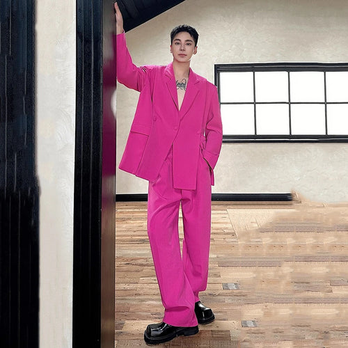 Load image into Gallery viewer, Korean Style Casual Male Two-Piece Set Slit Triple Breasted Solid Color Blazer Straight Leg Men's Pants Personalized 9C7239
