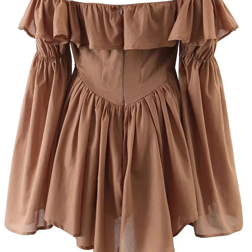 Load image into Gallery viewer, Slimming Spliced Ruffles Folds Fashion Dresses for Women Slash Neck Long Sleeves Patchwork Lace Up Dress Female New
