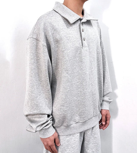 Men's Sweatshirts New Korean Style Semi Open Button Lapel Design Hoodless Trendy Male New Fashion Long Sleeve Top 9W1829