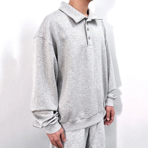 Load image into Gallery viewer, Men&#39;s Sweatshirts New Korean Style Semi Open Button Lapel Design Hoodless Trendy Male New Fashion Long Sleeve Top 9W1829
