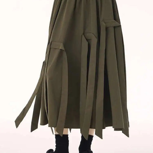 Load image into Gallery viewer, High Elastic Waist Coffee Ribbons Tassels A-line Half-body Skirt Women Fashion Tide New Spring Autumn 2025  1DH9213
