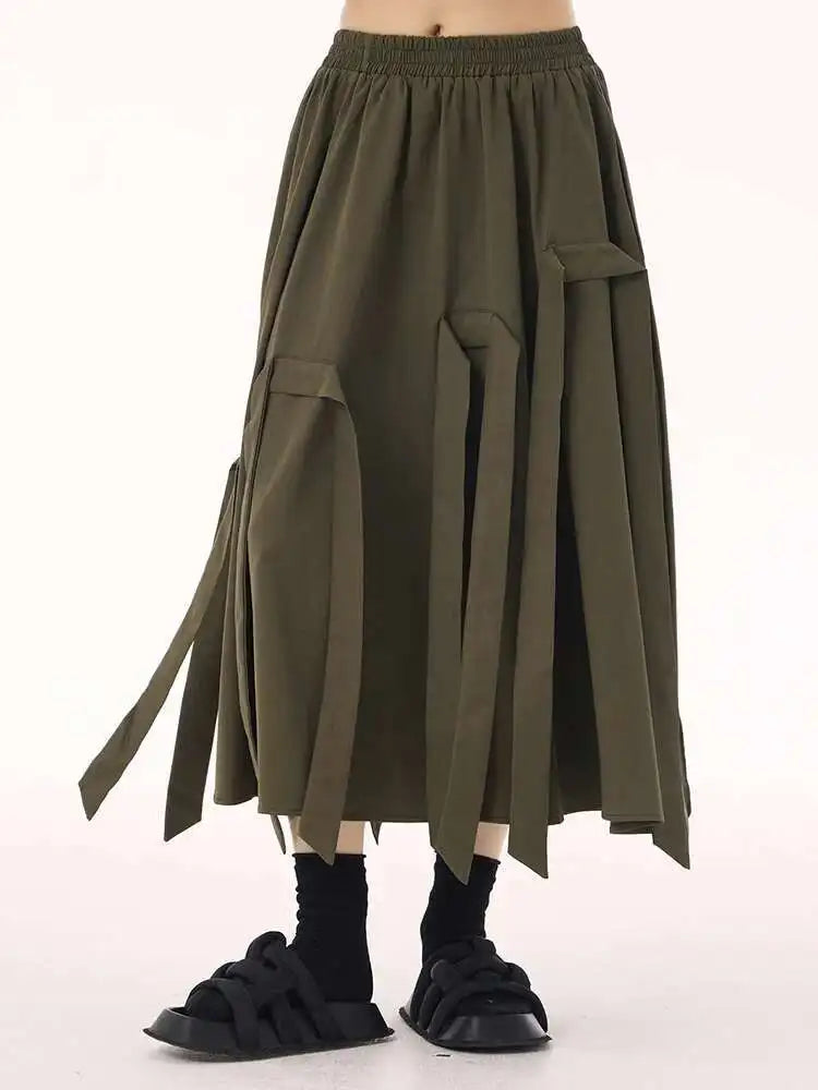 High Elastic Waist Coffee Ribbons Tassels A-line Half-body Skirt Women Fashion Tide New Spring Autumn 2025  1DH9213