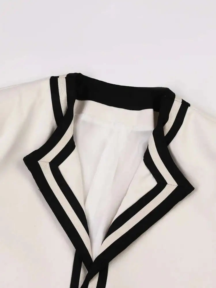 Women White Striped Big Size Elegant Blazer New Lapel Long Sleeve Loose Fit Jacket Fashion Tide Spring Autumn 2025 CPG0594