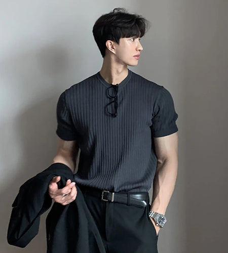 Men's T-shirts New Summer Short Sleeved Knitted Trendy Korean Style Round Neck Solid Color Pullover Male Clothing 9W1822