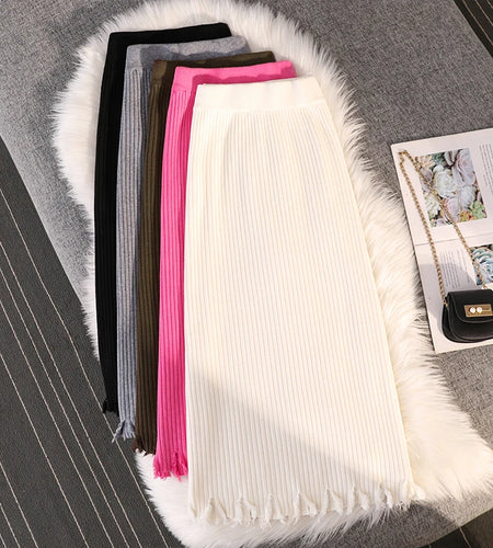 Casual Knitted Midi Pencil Skirt Y2k Women Autumn Winter Elastic High Waist  A-line Split Straight Skirts Female Streetwear