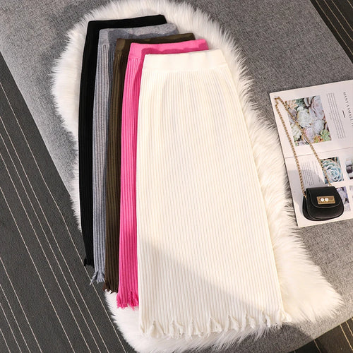 Load image into Gallery viewer, Casual Knitted Midi Pencil Skirt Y2k Women Autumn Winter Elastic High Waist  A-line Split Straight Skirts Female Streetwear
