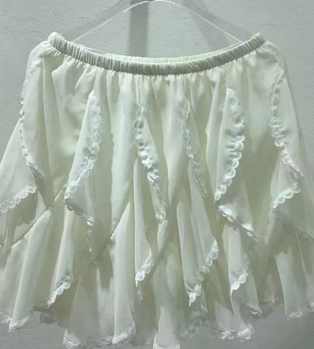 Solid Spliced Ruffles Loose Mini Skirt For Women High Waist Temperament Elegant Skirts Female Fashion Style Clothes