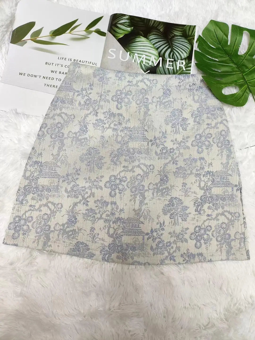 Summer Blue Chinese Jacquard Women's Half Skirts New Fashion Black Wrap Hip Slim High Waist Streetwear Beige Japanese Clothing