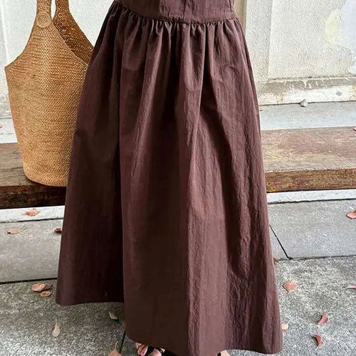 Load image into Gallery viewer, Women Coffee Color-block Elegant Long Vest Dress New Round Neck Sleeveless Fashion Tide Spring Summer 2025 1DJ0743
