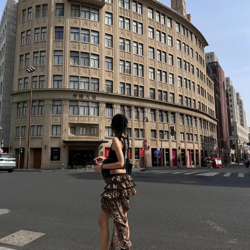 Load image into Gallery viewer, Vintage Brown Leopard Print Pleated Short Skirt Women Sexy Club Irregular Ruffle Cake Mini Skirts Summer Y2k Streetwear Fashion
