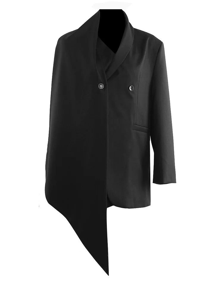 Women Wine Red Irregular Big Size Blazer New Scarf Collar Long Sleeve Jacket Fashion Tide Spring Autumn 2025 1DH9437