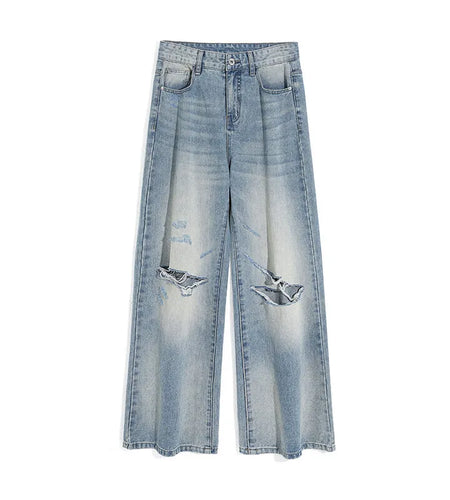 Men's Jeans New Summer American Style Hole Design Distressed Cat Beard Trendy Gradient Color Male Casual Trousers 9W1806