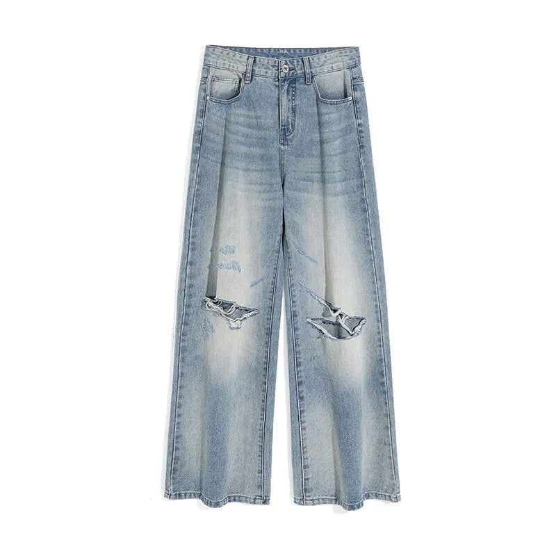 Men's Jeans New Summer American Style Hole Design Distressed Cat Beard Trendy Gradient Color Male Casual Trousers 9W1806