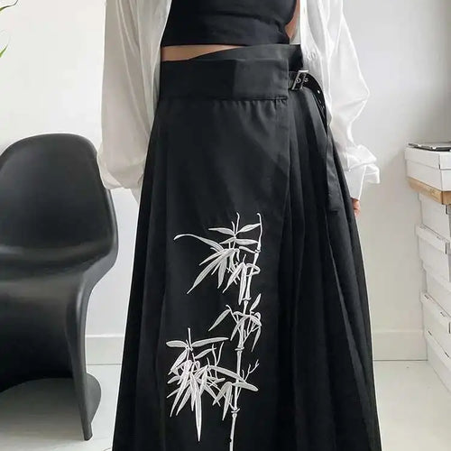 Load image into Gallery viewer, High Waist Black Printed Pleated Bandage Long Elegant Half-body Skirt Women Fashion Tide New Spring Autumn 2025 1DH0423
