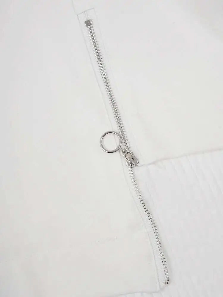 Women White Irregular Hem Big Size Casual T-shirt New Round Neck Long Sleeve Fashion Tide Spring Autumn 2025 CPG1909