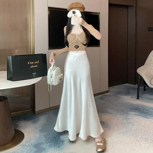 Load image into Gallery viewer, Spring Summer Solid High Waist Wrap Hip Pleated Fishtail Long Skirt Korean Fashion Women Versatile A-line Half Skirt Popular New
