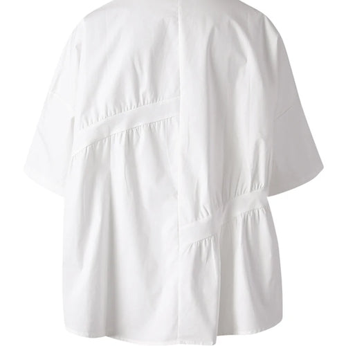 Load image into Gallery viewer, Women Black Irregular Pleated Big Size Casual Blouse New Lapel Short Sleeve Shirt Fashion Tide Spring Summer 2025 CPG3167
