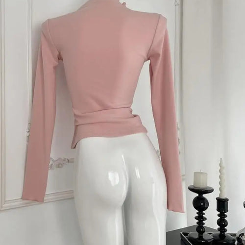 Load image into Gallery viewer, Vintage New 2024 Women's Autumn White Lace Bow Holiday Short T Shirt Pink Elegant Long Sleeve Slim Bottom Tops Fashion Versatile
