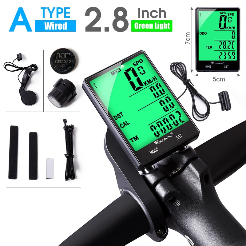 2.8" Large Screen Bicycle Computer Wireless Wired Bike Computer Waterproof Speedometer Odometer Cycling Stopwatch