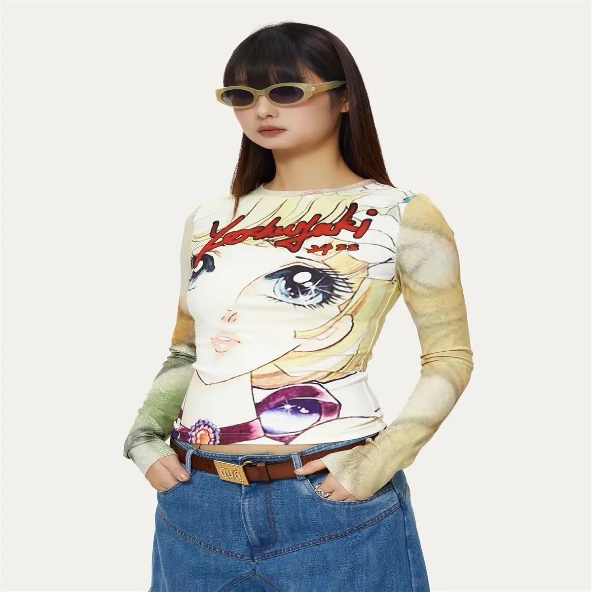 Japanese Grunge Fairy Cartoon Print Harajuku Tops T-shirt Women Streetwear Kawaii Cropped TshirtsY2k Aesthetic Vintage Cute Tees